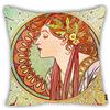 BONNIU Federa Copricuscino Decorativo con Cerniera 40X40 cm Federe Cuscini Velluto Ritratto Ragazza Vintage Art Deco - Mucha - Alloro AL041