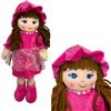 Generico Bambola di Pezza Grande cm 40 in Stoffa Bambola di Stoffa Bambola con Trecce Cappellino e Vestito Bambola Bruna Lily Morbida e Sicura Bambola con Trecce in Lana,Colori Assortiti Colore Casuale