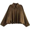 Bnigung Giacca bomber da donna in finta pelle scamosciata casual con risvolto pilota cappotto corto giacche da moto oversize 2025 capispalla, Marrone, L