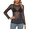 Tuopuda Maglietta Donna Trasparente Camicia Mesh Tops Camicette Manica Lunga Maglie in Rete Tunica Bluse Elegante Casual Shirts Sexy Clubwear Casual, C, S