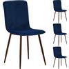 Shally Dogan Set 4 Sedie per Sala da Pranzo in Velluto Blu con Gambe Nere Seduta Ergonomica