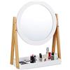 Relaxdays Specchio per Trucchi, Girevole, con Supporto, Cosmesi, da Tavolo ∅32,5 cm, Bambù, MDF, Bianco e Legno Naturale