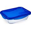 Pyrex 282PG00 Teglia Multiuso Rettangolare con Coperchio Ermetico , Trasparente e Blu, 25X19X6 cm, 1.7 L