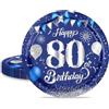 MORAINJAY 16 Pezzi Piatti di Carta per 80° Compleanno Blu Argento,80 Anni Piatti per Feste,7 Pollici/18cm Piatti Ecologici Carta di Usa e Getta,Decorazioni Festa Compleanno -16 Ospiti