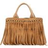 Prada Pre-Owned - Borsa a mano Canapa in tela con frange in pelle scamosciata 2010-2025 - Donna - tela - Taglia unica - Marrone