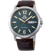 ORIENT Conmuter - Orologio da polso da uomo automatico e a carica manuale meccanico casual cinturino in pelle marrone cassa in acciaio inox display analogico verde - RA-AA0C06E19B