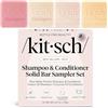 Kitsch Set di campioni 4 pezzi: Barra di shampoo di riso, Bar di shampoo all'olio di riccino per la crescita, Barra condizionatore umettante profonda di olio di cocco