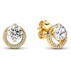 PANDORA Timeless Orecchini a bottone rotondi con cerchio brillante placcati in oro 14 k con zirconia cubica trasparente, Orecchini A Bottone