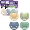 AVENT Philips Avent chupetes ultra soft: diseño anatómico, para bebés de 6 a 18 meses, escudo flexible, tetina simétrica de silicona, sin BPA, 2 fundas esterilizadoras, paquete de 4, SCF091/53