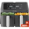 EVVO Friggitrice ad aria senza olio da 8 l, 2800 W, doppio cestino, ciotola antiaderente, tecnologia Dual Cyclone, 10 programmi, cottura, disidrata, scongelamento, fino a 200 gradi (colore: nero)