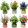 Sumsoctober Set di 6 fiori artificiali in vaso, mini piante finte in plastica con vasi rustici per mensola, tavolo, centrotavola, decorazione per interni, casa e ufficio, colorati (6 vasi-2)