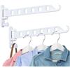 SKIKEN NANQUAN SKIKEN Wall Mounted Clothes Hanger with Swing Arm, Wall Mounted Swing Away Drying Rack, 180°Rotation, Safe Laundry Hanger, Space Saver, Sturdy Hanging (2-Pack, White)
