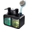 Bestseek Set di dispenser per sapone da cucina e sapone per piatti, doppio dispenser di sapone con contenitore per spugna e portaspazzole, organizer 4 in 1 per lavello da cucina, utili gadget da cucina, nero