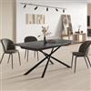 DEGHI Tavolo estensibile 180-240x90 cm top in ceramica effetto marmo con gambe in metallo nero - Augusto