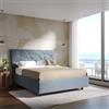 DEGHI Letto matrimoniale 160x190 cm imbottito e rivestito in tessuto azzurro con contenitore - Becca