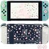 FANPL - Custodia trasparente glitterata per Nintendo Switch, custodia rigida per interruttore e controller Joy Con, con 2 impugnature glitterate per pollice con fiori di ciliegio - effetto goffrato (rosa Sakura Snow)