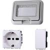 A2ZWORLD Kit Placca Scatola 503 Premontato IP55, Presa Schuko P40 Universale + Interruttore, Compatibile Con Vimar Plana, Placca Stagna Idrobox Incasso Da Esterno