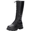 OBiQuzz Stivali stringati da donna, da combattimento, sopra il ginocchio, con lacci, in pelle PU, combattimenti, militari, da lavoro, colore nero, taglia 35-43, Nero , 38