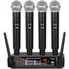Depusheng Sistema microfono senza fili, microfono wireless a 4 canali, microfono wireless a frequenza fissa con 4 microfoni dinamici a mano, portata di 50 m, microfoni vocali