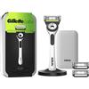 Gillette LABS Rasoio Barba Manuale, con 3 LAMETTE Gillette da Barba di Ricambio, Base Magnetica e Barra Integrata, Elimina Impurità Pelle, Rasoio a Mano Libera, Custodia Da Viaggio,Bianco, Idea Regalo