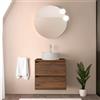 Inbagno Mobile bagno sospeso 70 cm noce maya con top per lavabo e specchio tondo 70 cm, 2 cassetti con chiusura soft-close, GAYA