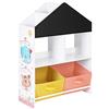 SONGMICS Scaffale per Giocattoli con Lavagna, Mobiletto per Bambini Multiuso con Contenitori e Scomparti, per Cameretta e Stanza dei Giochi, Bianco, Nero, Arancione e Giallo GKR320W01