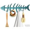 Comfify Portasciugamani a Parete con Osso di Pesce Decorativo Elegante Gancio in ghisa con 4 Ganci Pesce - Include Viti e ancoraggi - Blu