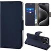 N NEWTOP Cover Compatibile con iPhone 15 PRO MAX, HQ Lateral Custodia Libro Flip Chiusura Magnetica Portafoglio Simil Pelle Stand Protezione Completa Case TPU Anti Urto (Blu)