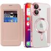 IMEIKONST Cover Magnetica per iPhone 16 Plus con Slot per Carte, [Compatibile con MagSafe] [Blocco RFID] Custodia Portafoglio Flip Antiurto Trasparente Case per iPhone 16 Plus. Rosa JDCX