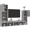 Gecheer Mobili TV a Muro con LED 4pz Grigio Sonoma in Legno Multistrato,Mobile TV Pensile,Mobile Porta TV Sospeso,Mobiletto TV Parete,Parete Attrezzata,Armadietto a Parete per TV,655