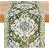 Avalune Runner da Tavola Moderno Verde Autunnale Bohémien Mandala Decorativo Etnici Centrotavola Runner da Tavolo per Tavola, Cucina, Sala da Pranzo, Festa in Giardino 40x140 cm