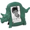Isaac Jacobs 2" x 3" Resin Dinosaur Picture Frame, Vertical Keepsake Photo Frame with Easel and Hanging Tabs for Tabletop, Desktop & Wall Display (Triceratops, Green)