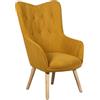 DRW Poltrona paraorecchie in Legno e Tessuto in Senape e Naturale 65 x 71 x 99 cm