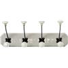 DRW Appendiabiti da parete in legno con 4 ganci in metallo e ceramica in bianco e nero 19 x 48 x 14 cm