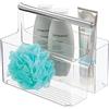 mDesign Cesto portaoggetti Bagno in plastica - Scatola per Armadio con Manico in Metallo - Contenitore salvaspazio con 2 pratici Scomparti per Creme, Trucchi e Molto Altro - Trasparente/Argento