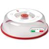 Snips Campana Microonde, Contenitore per Microonde, Coperchi antischizzo, Colore Trasparente e Rosso 26.2 x26.2 x 7.6 Cm,Made in Italy