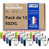 COMETE CONSOMMABLE COMETE - 502XL - 12 Cartucce d'Inchiostro Sostituzione per EPSON 502 XL per Stampante Epson XP-5100 XP-5105 XP5100 Workforce WF-2860DWF WF-2860 WF-2865 (3 Nero 3 Ciano 3 Magenta 3 Giallo)