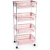 DRW Verdulero Carrello Cucina 4 cesti PVC Rosa Bastone 40x30x85 cm