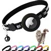 Dgerp Collare Gatto Airtag, Collare Gatto con Custodia per Air Tag(Nero) | Fibbia Antistrozzo a Sgancio Rapido,Collare Riflettente,Campanellino,Adatto a Gatti di Tutte Le Taglie,GPS AirTag Non Incluso