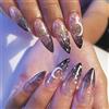 Yatinkim Halloween Almond lungo unghie finte pressa sulle unghie stelle di luna acrilico gelatina colla punta unghie manicure per donne ragazze 24 pezzi