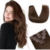 SEGO Pro Extension Capelli Veri Clip 40cm #4 Marrone Medio 8 Fasce Singole 100% Remy Human Hair Extension Naturali Lisci Invisibili (65g)