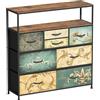 VEDECASA Comò con 8 cassetti in tessuto, tavolo da trucco in stile boemo, supporto TV per camera da letto, credenza con piano in legno, cassetti in tessuto e struttura in metallo, per soggiorno