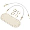 QUARKZMAN Kit per Realizzazione Borsa all'Uncinetto, Base per Borsa Ovale in Ecopelle 22 x 10 cm con 2 Manici da 40 cm e 4 Fibbie per Realizzazione Borsa all'Uncinetto a Tracolla, Beige