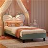 MGMYM 140 x 200 cm, letto per bambini con LED, regolabile in altezza, testiera a forma di fiore, 2 cassetti, letto matrimoniale per ragazzi con rete a doghe, tessuto in velluto (I Bleu, 90 x 200 cm)