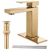 AVSIILE Rubinetto da bagno in oro spazzolato, rubinetto da bagno a foro singolo dorato, rubinetto da bagno moderno in acciaio inossidabile per lavello 1 foro con tappo di scarico pop-up e tubi di