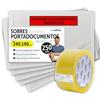 m-office Buste Portadocumenti Adesive 240x140mm, Packing List, Buste Trasparenti per Spedizioni, Fatture, Bolle di Consegna e Documenti, Impermeabili con Forte Adesione - m-office (250 pezzi + Nastro)