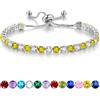 Sfoni Bracciale da tennis da donna, in argento Sterling 925, placcato con brillantini, con pietra portafortuna, in 12 colori, regolabile, per compleanno, Natale, regalo per donne e ragazze, Argento