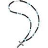 COOLSTEELANDBEYOND Croce Pendente Perlina Catena Collana, Uomo Collana, Nero Onice Turchese e Ematite, Spirituale Gioielli