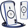 Yoedge Magnetica Traslucida Opaca Cover per iPhone X/iPhone XS con Cordino 5,8,Compatibile con Magsafe, Traslucida Opaca Ultra Sottile Silicone TPU Antiurto Custodia con Collana Laccio Tracolla, Blu