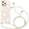 Coalbooliy Custodia con Cordino per iPhone 13 Pro Max 6,7 Cover del Modello Fiore Bianco con Laccio Collana Morbido TPU Bumper Silicone Antiurto Protettivo Case Regolabile Cellulare Girocollo, 05